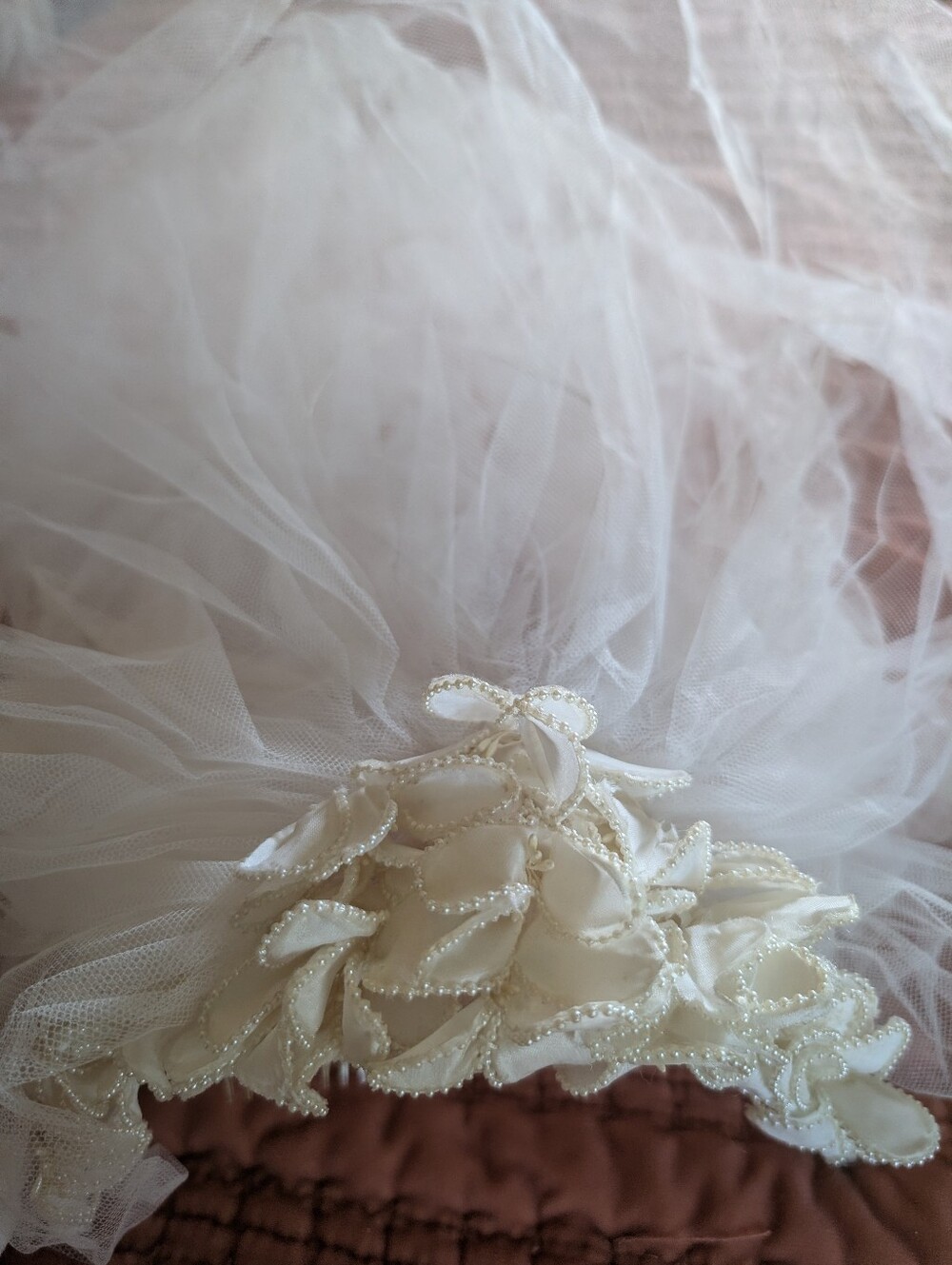 Parisian Bridal Veil Vintage Pearls Tulle T& G